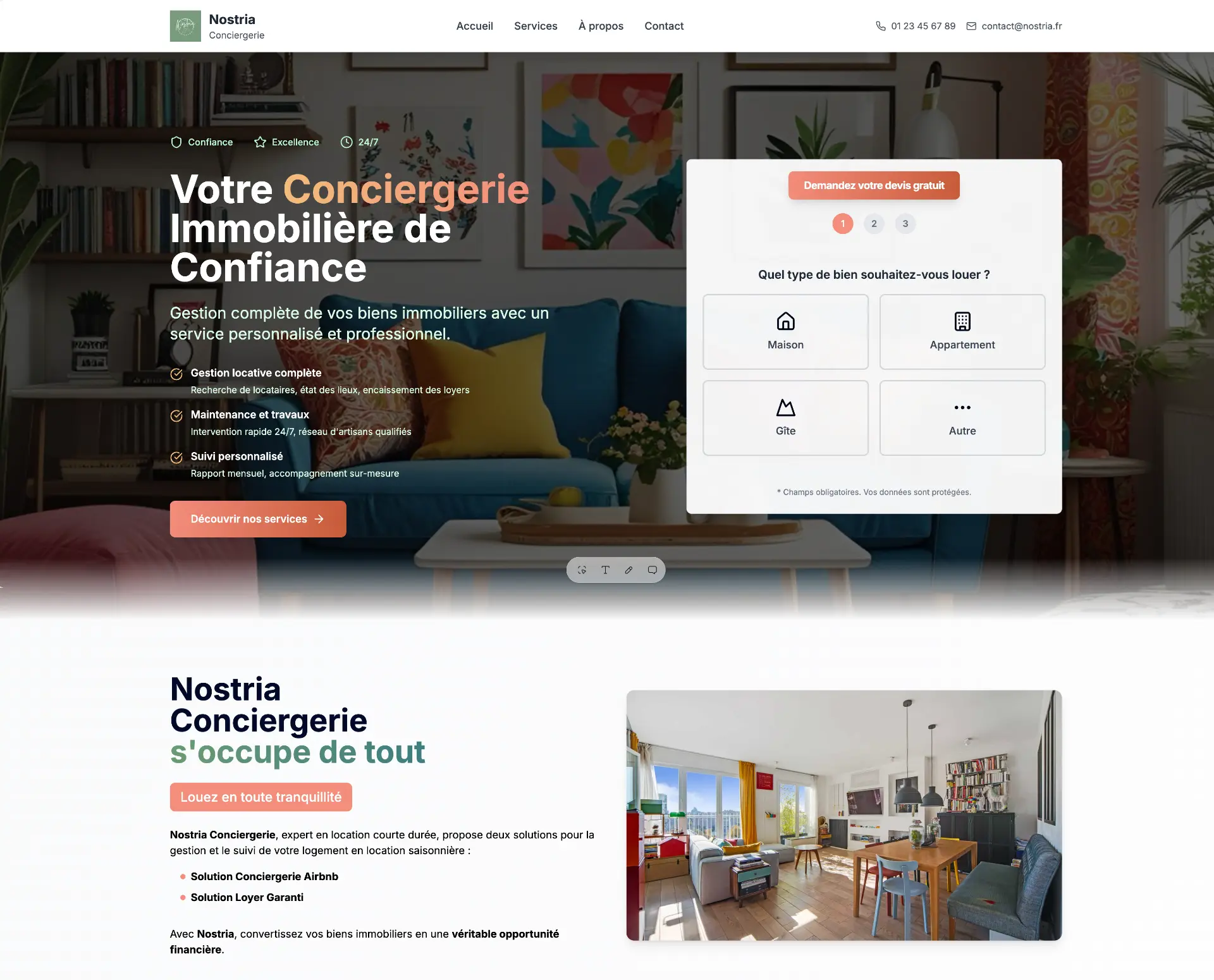 Aperçu du site Nostria Conciergerie